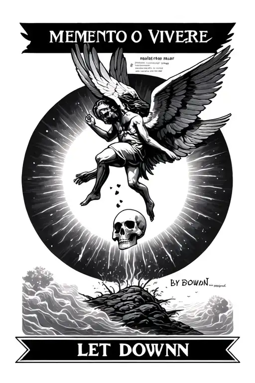 Icarus falling from sun with memento mori and memento vivere with song lyrics from let down by Radiohead  tattoo design idea