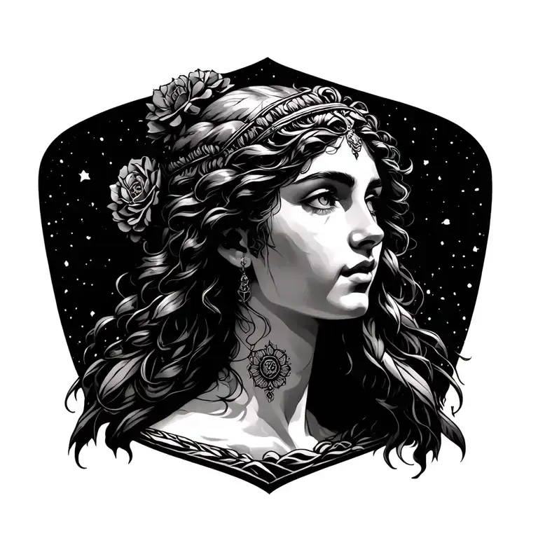 cancer zodiac sign with Diana Roman goddess tattoo design idea