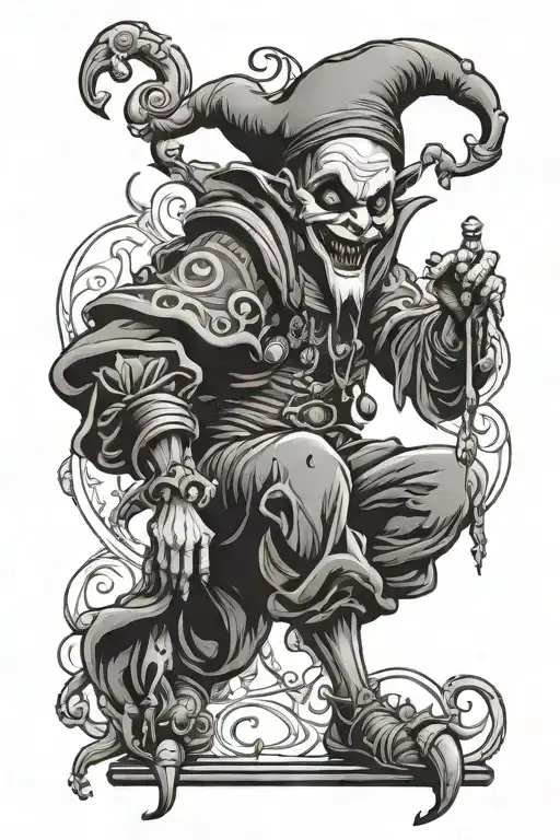 jester terrible gloomy dark cheerful in full growth tattoo design idea