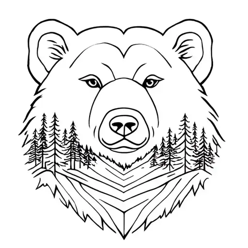bear head with forests and mountains inside tattoo design idea