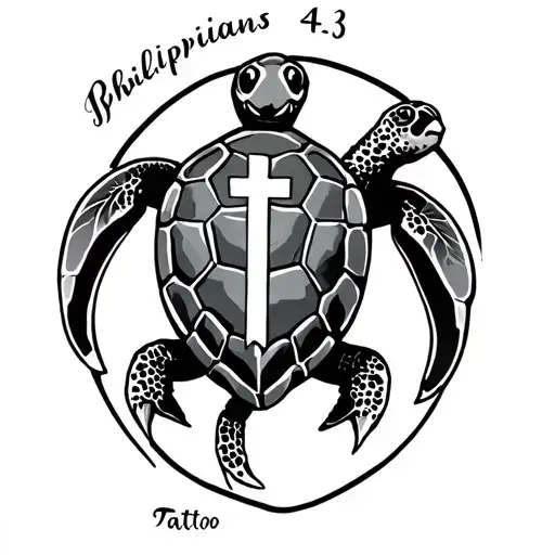 Philippians 4 13 with cross and turtle tattoo design idea