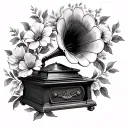 gramophone with flowers blooming tattoo design idea