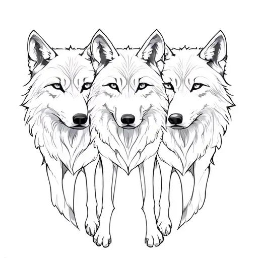 three wolves front view tattoo design idea