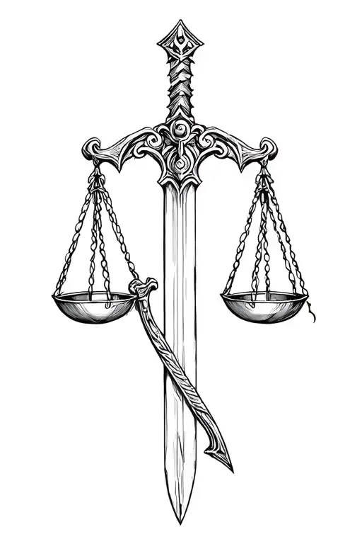 scales of justice sword tattoo design idea