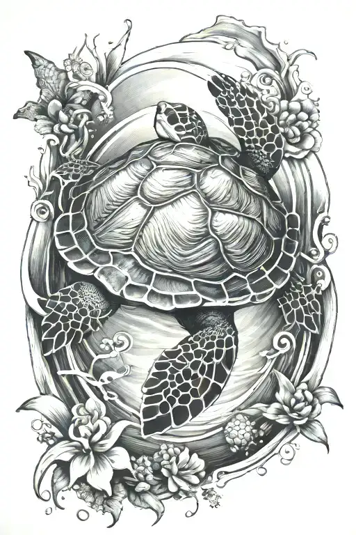 sea turtle in ocean  tattoo design idea