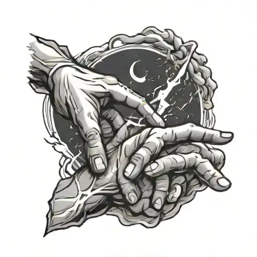 the creation of adam with lightening bolts in black and white  tattoo design idea