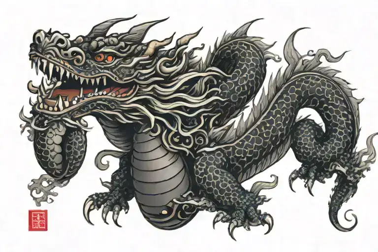 black Japan dragon without wings tattoo design idea