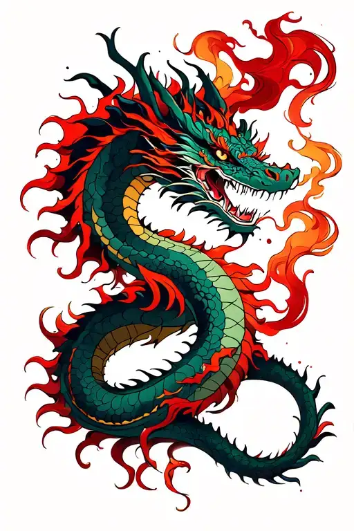dragon tattoo wit red smoke flowing tattoo design idea