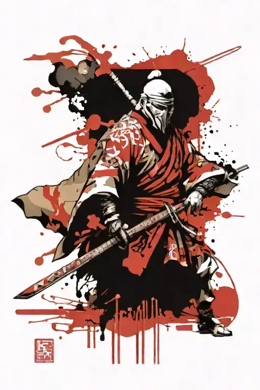 persian white samurai pose tattoo design idea
