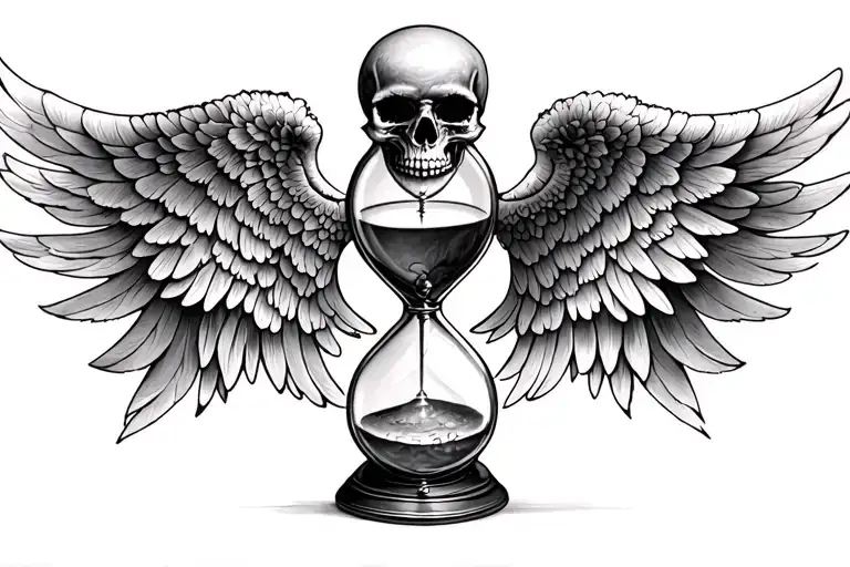hourglass with wings and skull as top half of hourglass.  tattoo design idea