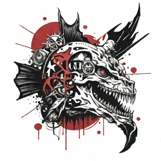 mix of jezus, devil, skull fish tattoo design idea