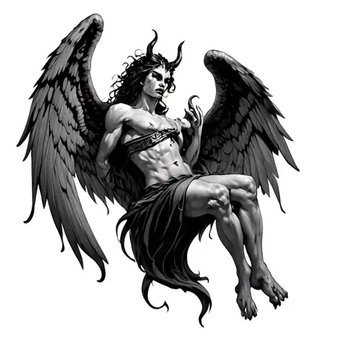 Fallen angel half demon tattoo design idea