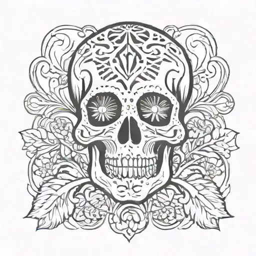 skull and mushrooms tattoo design idea