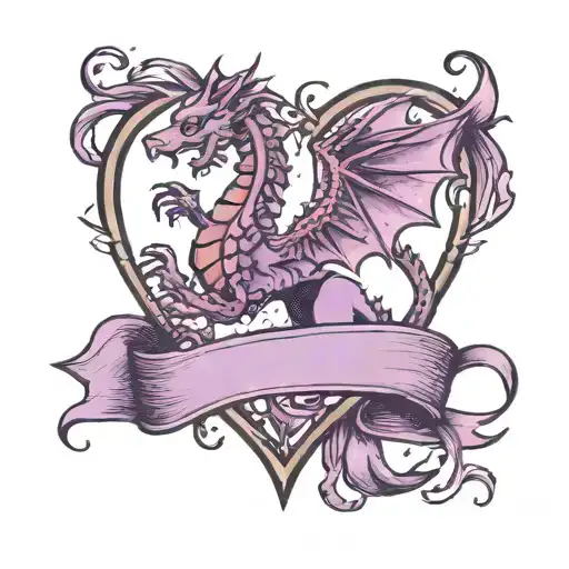 Heart, half purple ribbon, half welsh dragon tattoo design idea