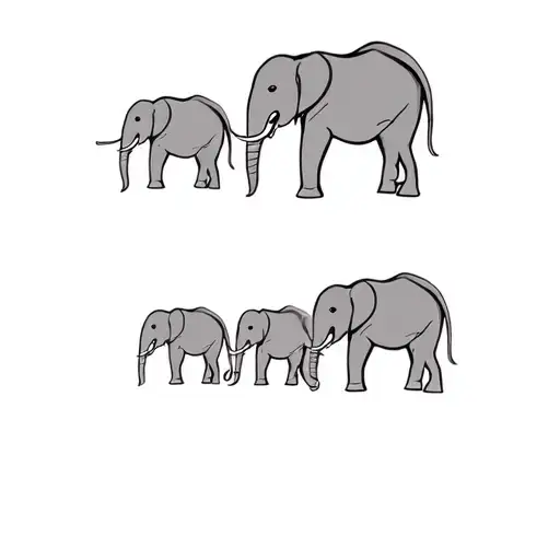 Elephant Family Line – Elephants walking in a row (parent + children); symbolizes loyalty, memory, and never leaving one tattoo design idea