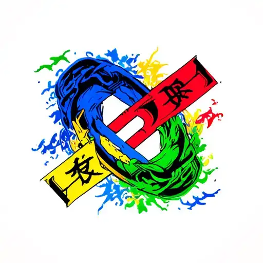 infinity symbol with b-127 yellow and Optimus prime red sonic blue and hulk green tattoo design idea