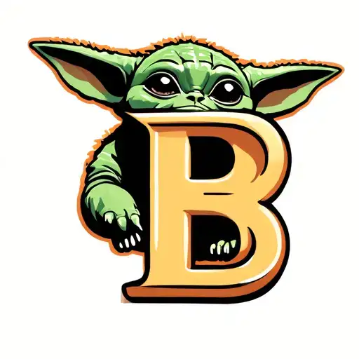 letter B with baby yoda ears tattoo design idea