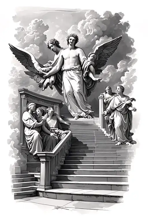 Sistine chapel, angels, stairs, clouds tattoo design idea