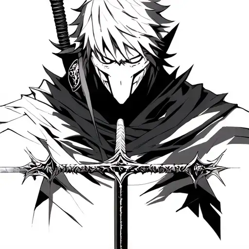 anime bleach ichigo hollow mask only with his bankai sword tattoo design idea