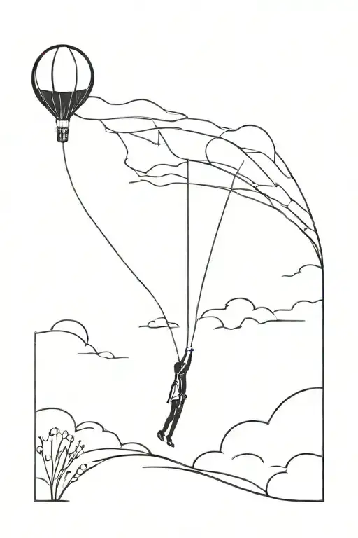 man hanging from balloon transforming tattoo design idea