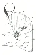 man hanging from balloon transforming tattoo design idea