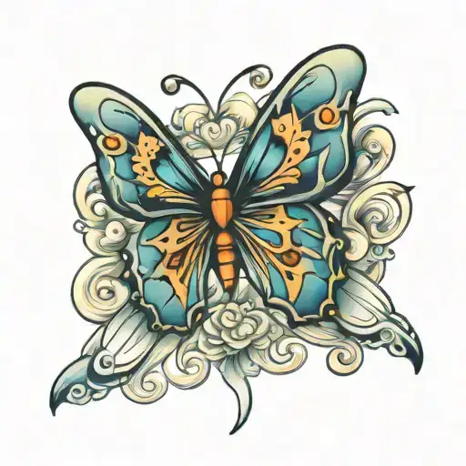 butterfly with lung cancer ribbon tattoo design idea