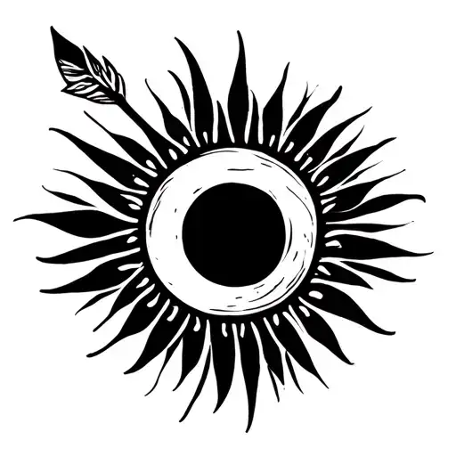 Dainty Arrow tattoo with lines and a sun  tattoo design idea