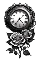 Plumber clock rose intertwined tattoo design idea