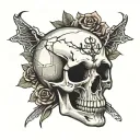 realistic skull  dark with thin line and symbol tattoo design idea
