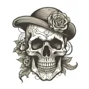 realistic skull  dark with thin line and symbol tattoo design idea