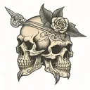 realistic skull  dark with thin line and symbol tattoo design idea