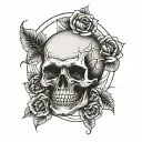 realistic skull  dark with thin line and symbol tattoo design idea