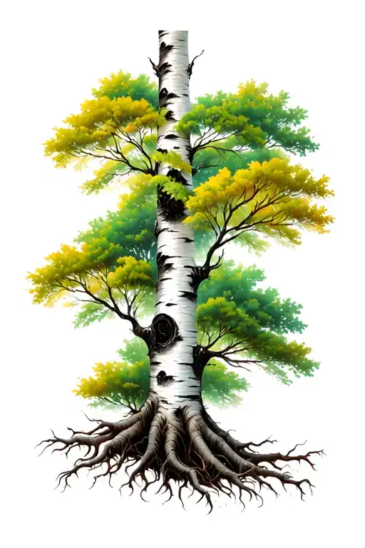 Birch tree with roots tattoo design idea
