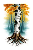 Birch tree with roots tattoo design idea