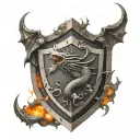 Shield with dragon breathing fire with the name The KnightMare Assassin tattoo design idea