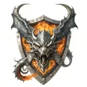 Shield with dragon breathing fire with the name The KnightMare Assassin tattoo design idea