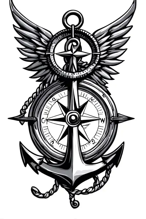 Compass and an anchor tattoo design idea