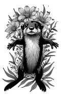 Otter swimming with sea flowers behind tattoo design idea
