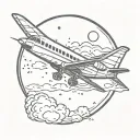 plane flies towards moon with phase 9 with clouds and stars tattoo design idea