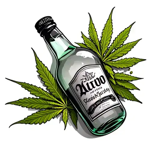 Tattoo design of a bottle of alcohol and marijuana combined  tattoo design idea