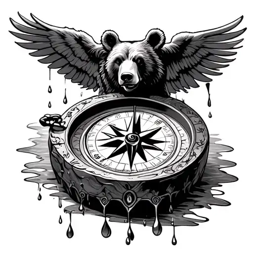 compass with Grateful Dead dancing bear and rain tattoo design idea