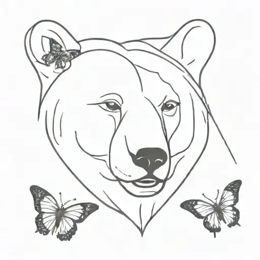 bear head with butterfly resting on nose  tattoo design idea