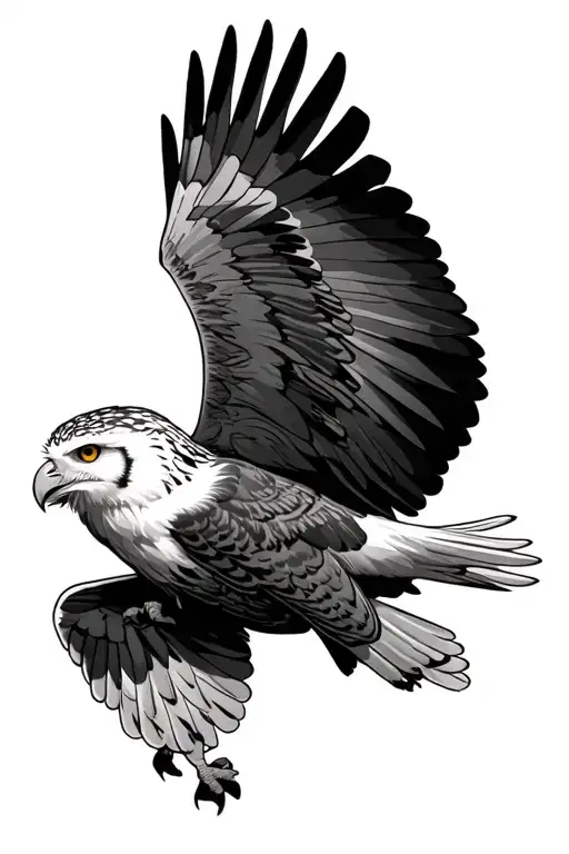 snowy owl, bald eagle flying tattoo design idea