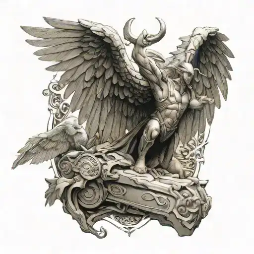 thor Hummer stone angel laying tattoo design idea