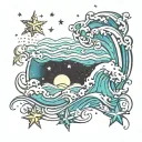 sparkling stars, beach, water waves tattoo design idea