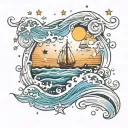 sparkling stars, beach, water waves tattoo design idea