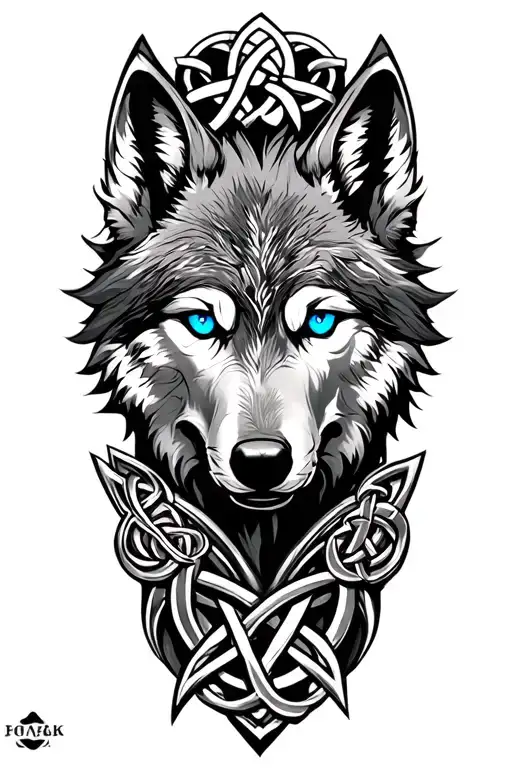 wolf with blue eyes on armor tattoo design featuring Celtic trinity knot  tattoo design idea
