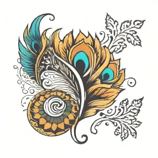 tattoo with name written 'Aastha ' and peacock feather and flute tattoo design idea
