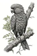 red tail Black cockatoo sitting on a dead tree branch tattoo design idea