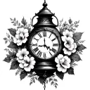 gothic lantern surrounded by flowers wrapped around clock tattoo design idea